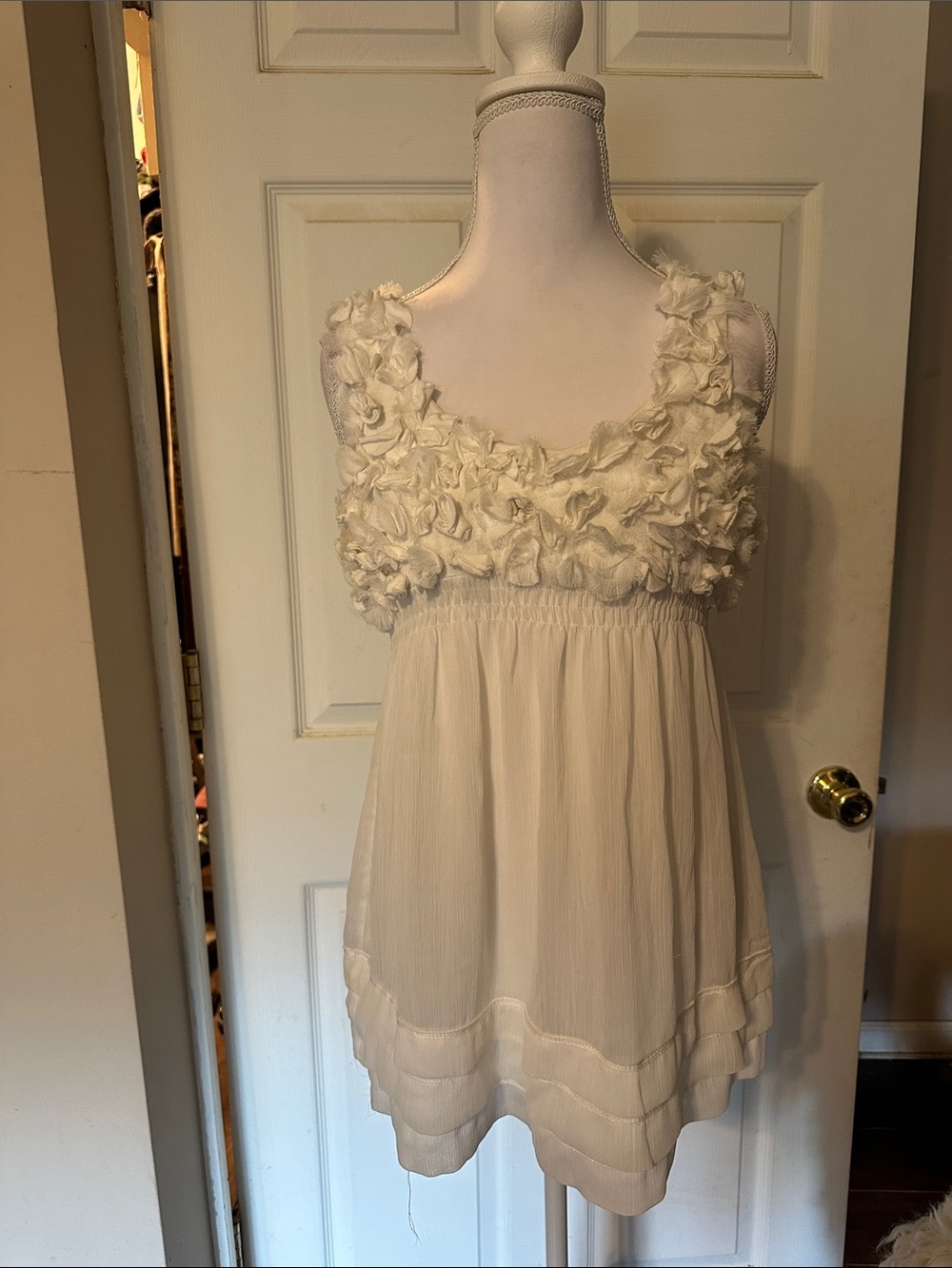 ECI Cream Floral Appliqué Empire Waist Tank